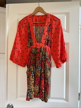 Coral Floral Mixed-Print Boho Dress